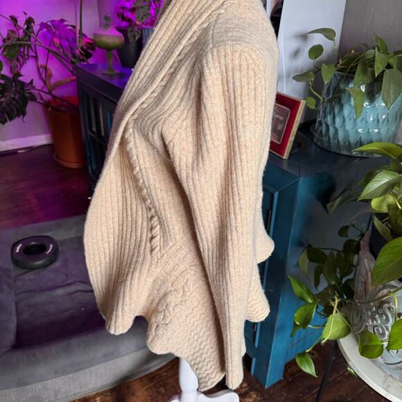 Anthropologie Birds on a Wire Cardigan Womens Medium Tan Open Front Wool Blend - Picture 5 of 9
